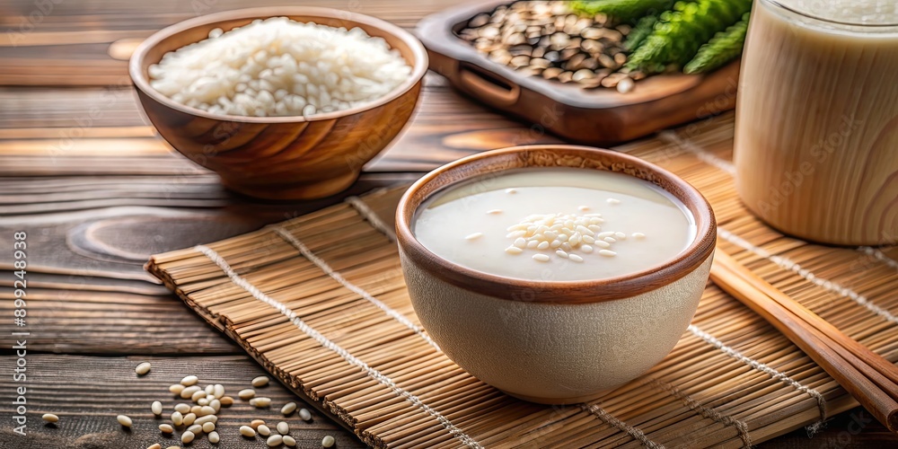 Traditional Korean rice beverage with a sweet taste and calming ambiance, Sikhye, Serenity, Korean food, Beverage, Drink Traditional Korean rice beverage with a sweet taste and calming ambiance, Sikhye, Serenity, Korean food, Beverage, Drink