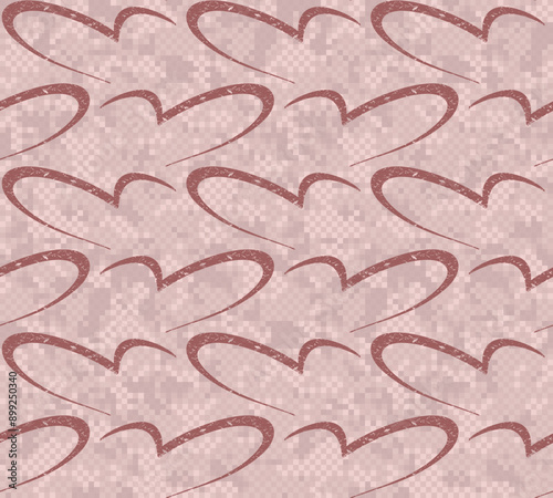 Red seamless pixel background with hearts.