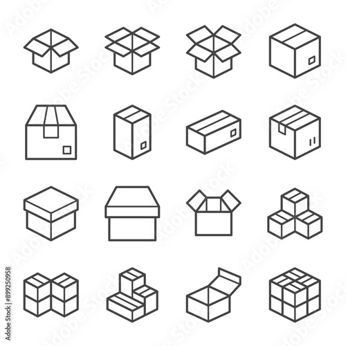 cardboard and parcel line icon set,vector and illustration