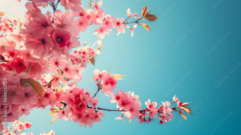 Stunning photograph showcasing a blooming cherry blossom tree with bright pink flowers set against a clear blue sky capturing the natural beauty and tranquility of the springtime scene Stunning photograph showcasing a blooming cherry blossom tree with bright pink flowers set against a clear blue sky capturing the natural beauty and tranquility of the springtime scene