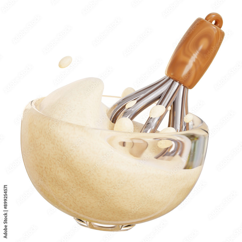 glass mixing bowl and whisk. 3D cute cartoon for baking cakes, cookies, and more. recipe websites, baking tutorials, and kitchen tool listings.