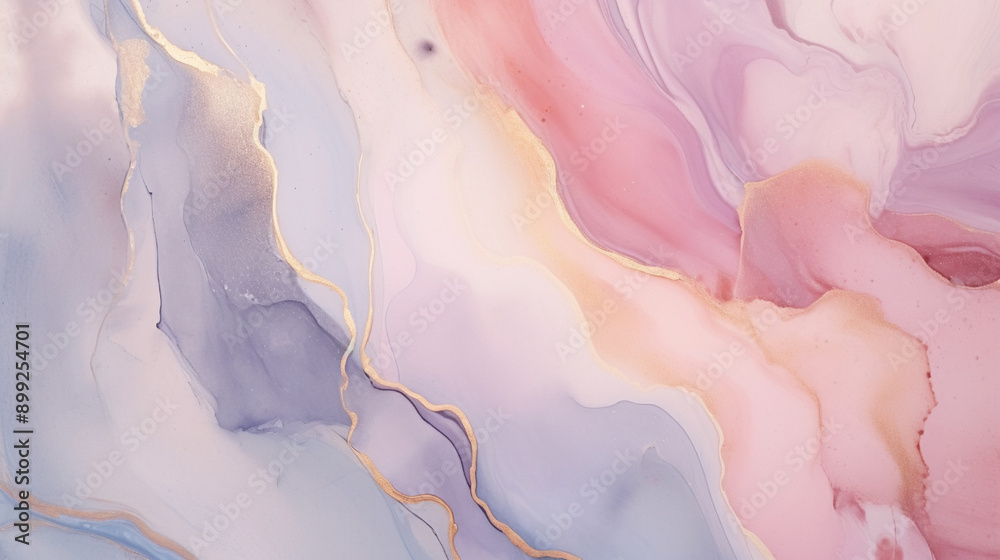 Fototapeta premium A soft pastel pink, blue and gold marble pattern with fluid lines of color flowing into each other.seamless patterns, background, wallpaper.