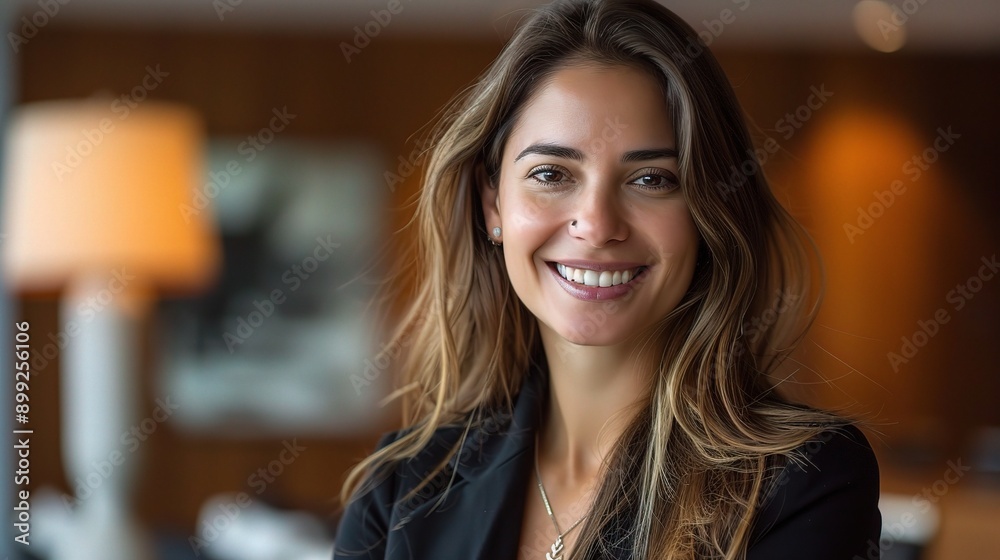 Confident Professional Woman: Portrait of a young businesswoman with a radiant smile, exuding confidence and approachability in a modern office setting. Confident Professional Woman: Portrait of a young businesswoman with a radiant smile, exuding confidence and approachability in a modern office setting.