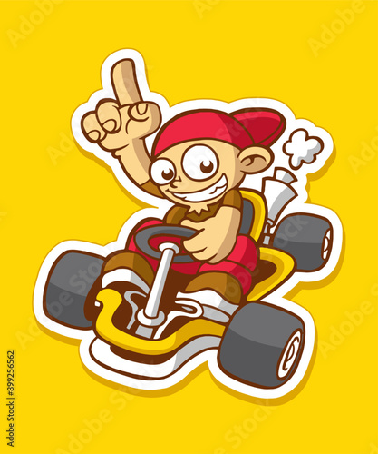Go Kart Boy Racer Cartoon Design Sticker