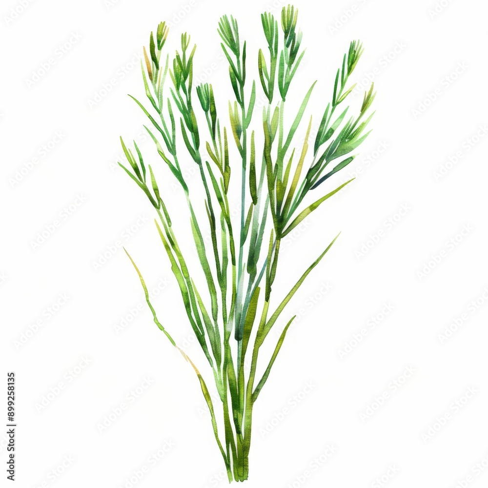 Agretti, thin green stalks, unique texture, watercolor style, isolated on white background Agretti, thin green stalks, unique texture, watercolor style, isolated on white background
