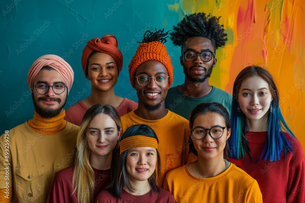 Joyful Diversity - Happy Adults in Vibrant Group Portrait Joyful Diversity - Happy Adults in Vibrant Group Portrait