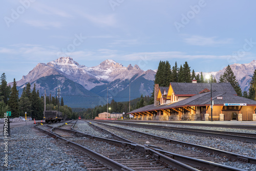 Canvas Print Banff Railway Station in summer evening