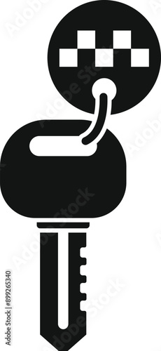 Black and white icon of a taxi key with a rounded keychain
