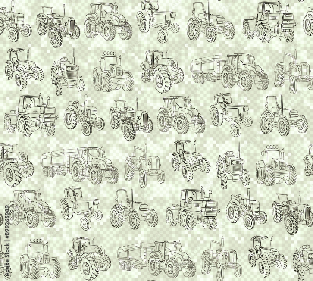 Obraz premium The seamless pixel background with tractors. 