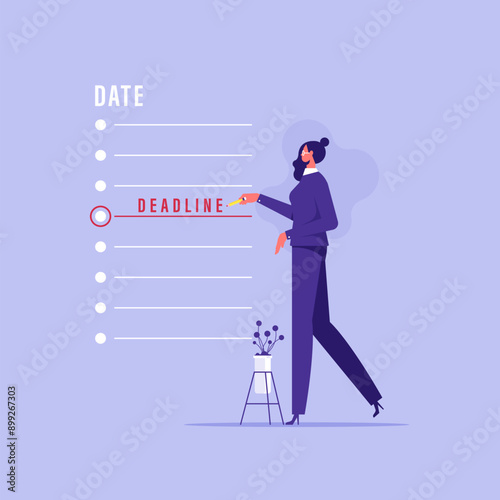 Business operations planning and scheduling concept, businesswoman fills in calendar business deadlines or marks in list of deadlines to work