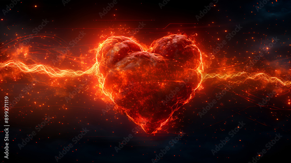 love shape with digital red line of cardiac pulse on a black background love shape with digital red line of cardiac pulse on a black background
