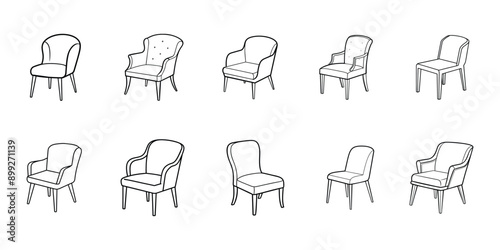 Collection of hand-drawn line art chair icons in vector.