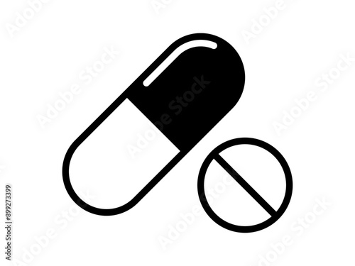 シンプル薬アイコン（カプセル剤＆錠剤）：黒線