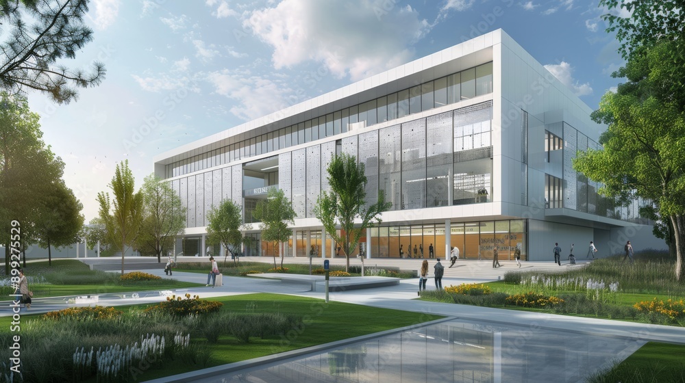 Modern Office Building with Landscaped Grounds Modern Office Building with Landscaped Grounds