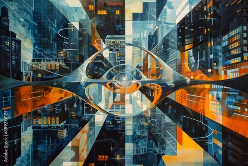 Futuristic Cityscape with a Glowing Tunnel