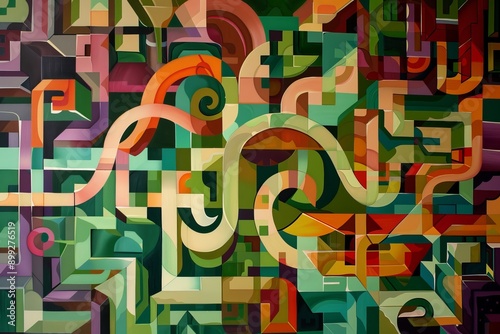 Abstract Geometric Painting with Interlocking Shapes
