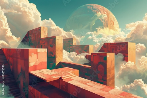 Abstract Architecture Floating in a Dreamy Sky