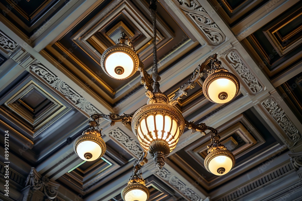 Intricate Chandelier Against an Ornate Ceiling Intricate Chandelier Against an Ornate Ceiling