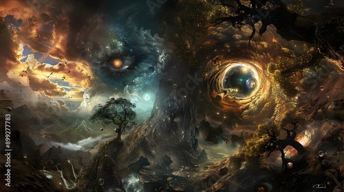 Boundless creativity and imaginative expression captured in a fantastical organic and surreal landscape composition  Playful and inventive use of light shadow 