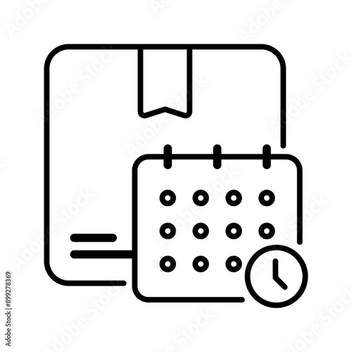 Delivery Schedule icon. On time, Delivery time, Package, Delivery, Calendar, Pick up, Packing, Schedule, Time and date