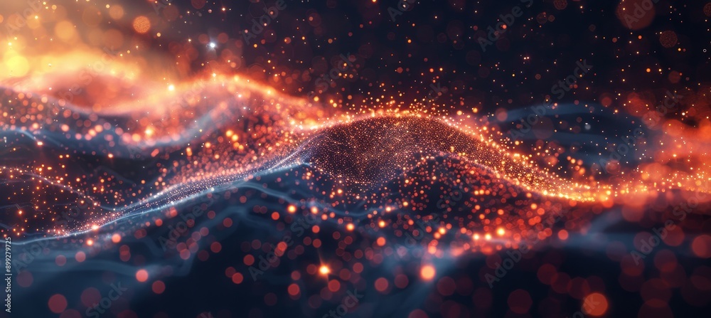 Abstract Tech Background with Digital Particles Explosion and Computing Network