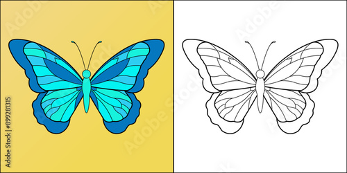 Cute Butterfly suitable for children's coloring page vector illustration