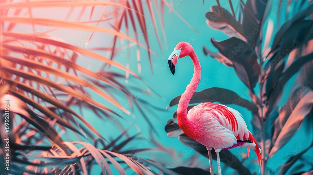 Fototapeta premium flamingo tropical disco style bright background travel concept 