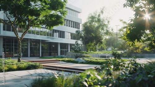 Modern Office Building with Landscaped Gardens