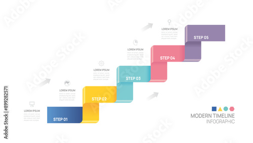 Infographic 5 steps ladder to success growth template. Business process. Vector illustration.