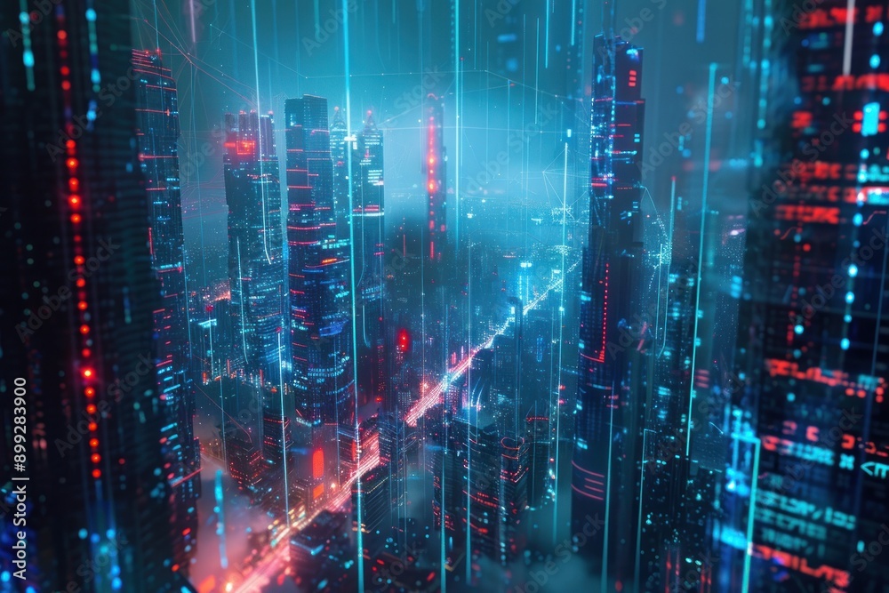 Futuristic neon-lit cityscape with digital light streams, reflecting a high-tech, cyberpunk ambiance Futuristic neon-lit cityscape with digital light streams, reflecting a high-tech, cyberpunk ambiance