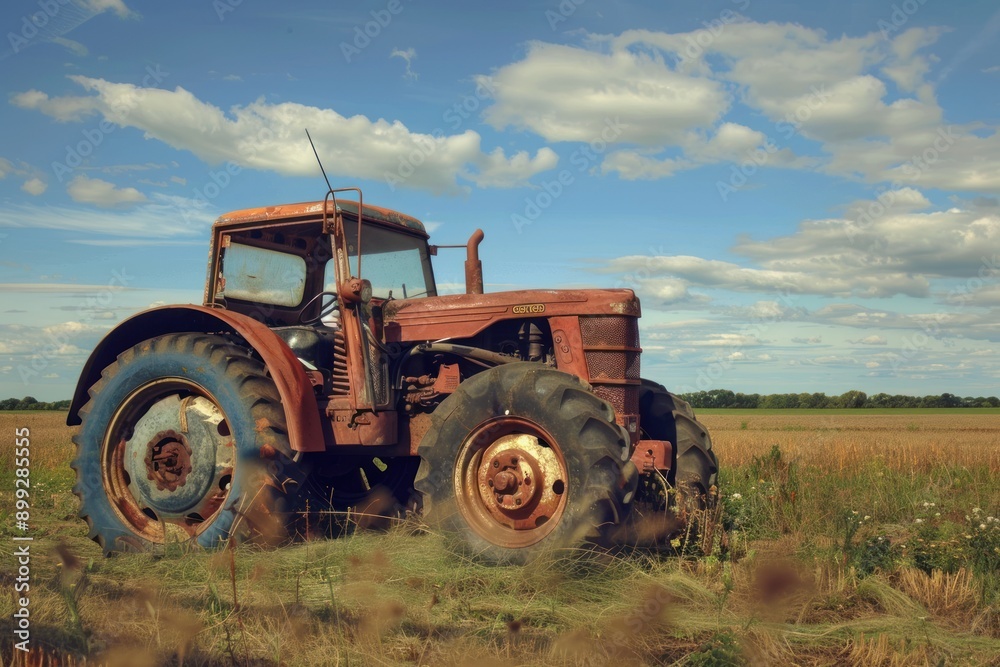Farm equipment, tractor standing in the field Farm equipment, tractor standing in the field