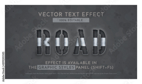 Road Text Effect, Graphic Style. Vector Mockup and Template. Slogan and Brand Company.