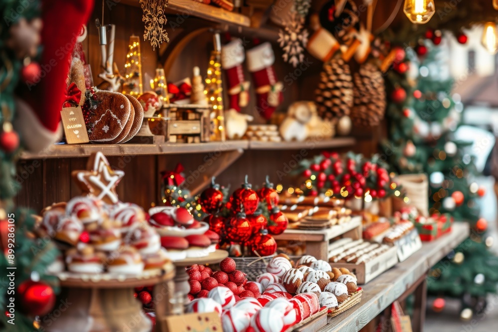 Christmas Market Stall with Festive Delicacies