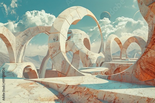 Abstract Stone Arches in a Surreal Landscape