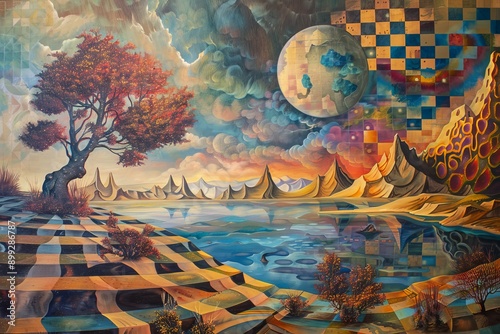 Surreal Landscape with a Checkerboard Pattern