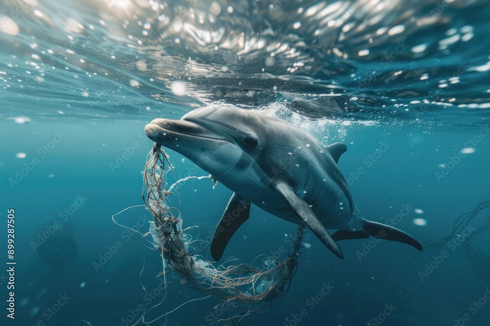 Dolphin Entangled in Plastic underwater Dolphin Entangled in Plastic underwater