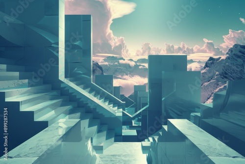 Abstract Architectural Structure with Mountain View