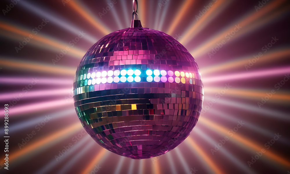 Obraz premium shimmering disco ball with beams of multicolored light scattering in all directions