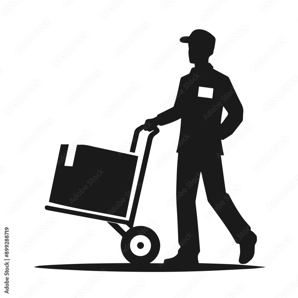 Clean black and white vector silhouette of a Delivery boy isolated on white background Clean black and white vector silhouette of a Delivery boy isolated on white background
