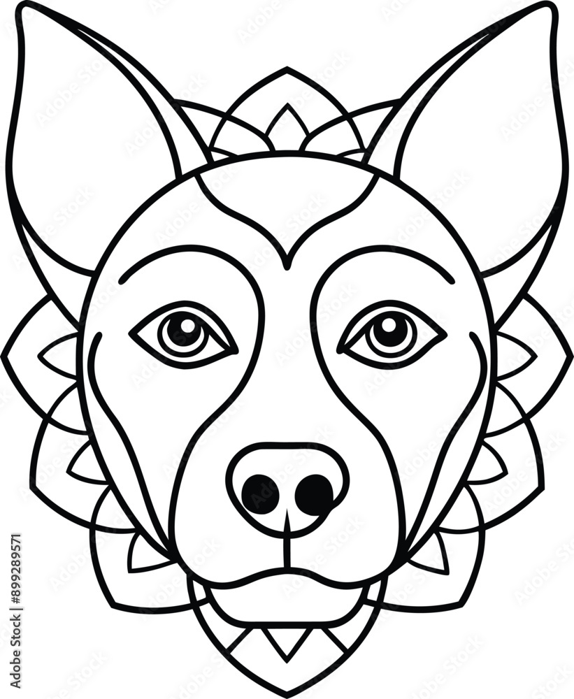 dog face coloring page kids friendly simple line art cute puppy head with geometric flower mandala design pattern minimal clipart art KDP coloring interior dog face coloring page kids friendly simple line art cute puppy head with geometric flower mandala design pattern minimal clipart art KDP coloring interior