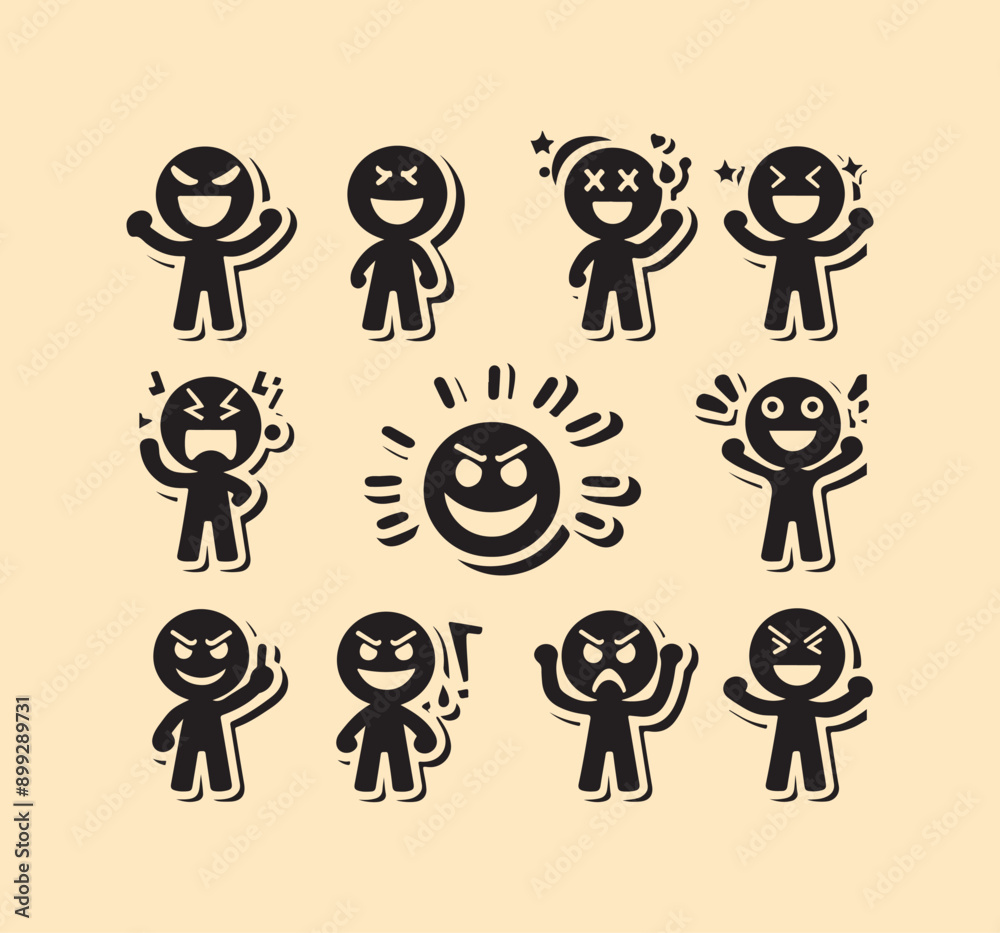 Expressive Silhouette Emotion Stickers with Happy, Angry, and Diverse Facial Expressions Pack Expressive Silhouette Emotion Stickers with Happy, Angry, and Diverse Facial Expressions Pack