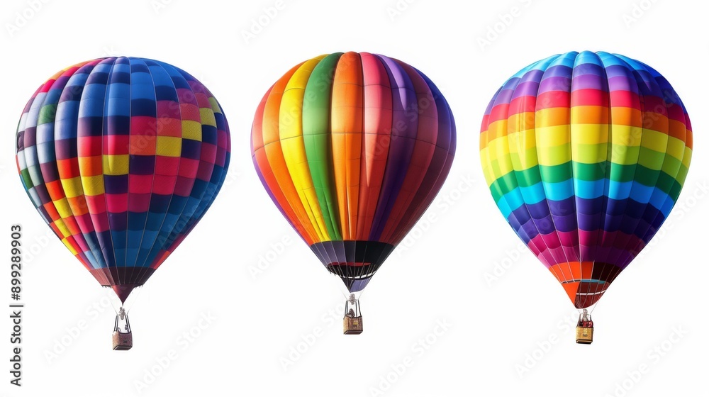 Three colorful hot air balloons on white background Three colorful hot air balloons on white background