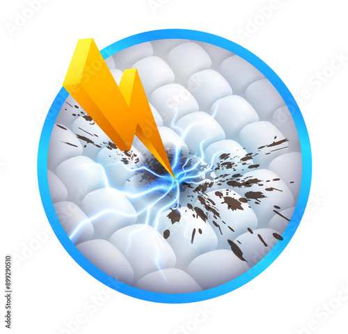 Lightning fast stain removal icon symbol. Remove stubborn stains. Used for advertising detergent, bleach, cleaning products. Realistic vector illustration.