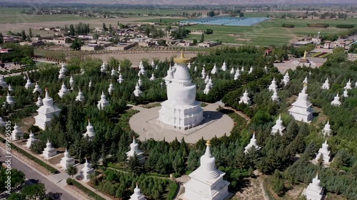 Aerial photography of Baita Temple, a Buddhist holy site in Wuwei City, China.
 photo