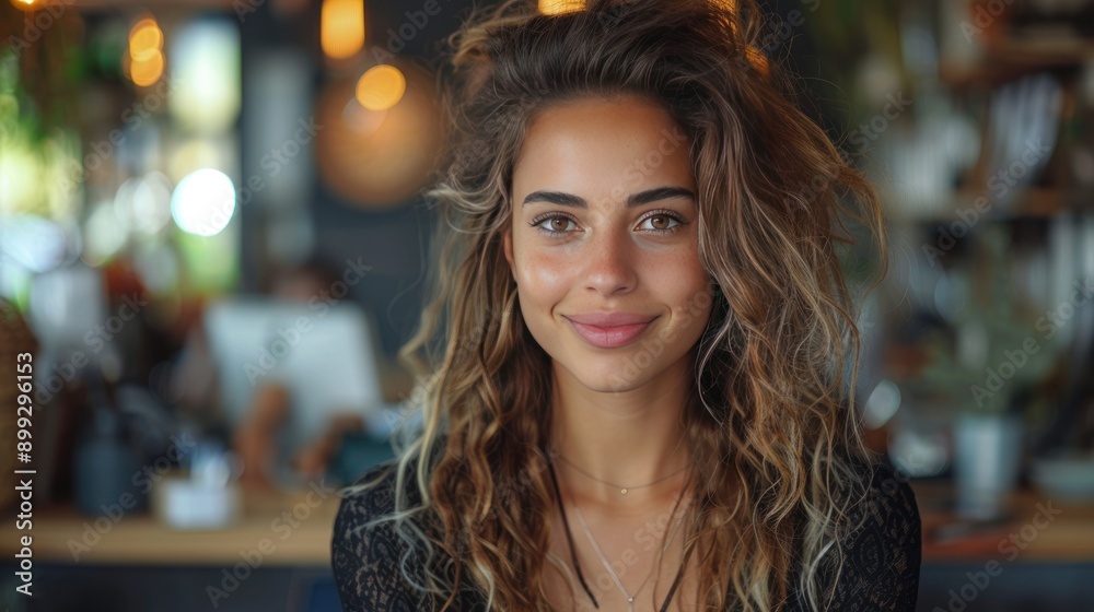 Smiling Woman in Cafe Smiling Woman in Cafe