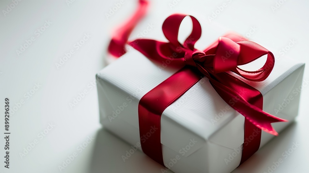Fototapeta premium Beautifully Wrapped Gift Box with Red Ribbon for Festive Celebrations