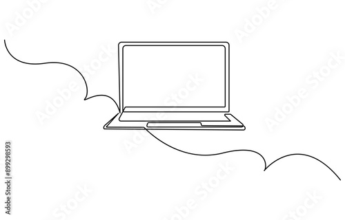 One line drawing of laptop gadget, continuous single line drawing of laptop computer, line art vector illustration, Simple abstract laptop line art drawing