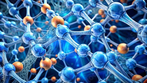 Microscopic view of blue-stained cartilage tissue with chondroitin sulfate molecules intertwined with collagen fibrils, highlighting joint health supplements. photo