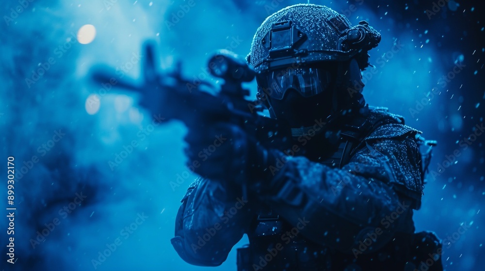 Black silhouettes of pair of soldiers in the smoke fire burning moving in battle operation. Back light Black silhouettes of pair of soldiers in the smoke fire burning moving in battle operation. Back light