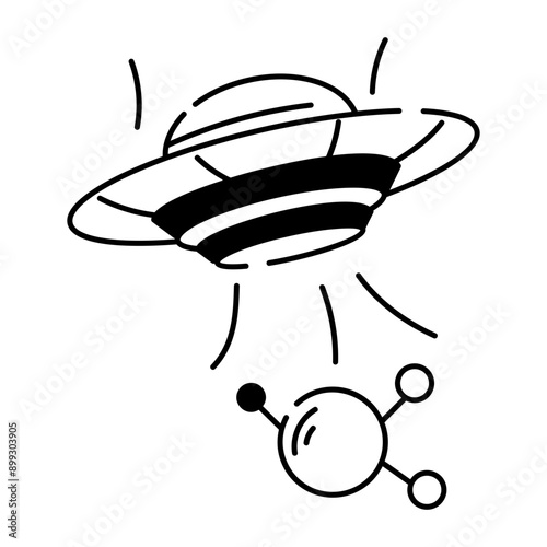 Ufo abduction icon in doodle style
